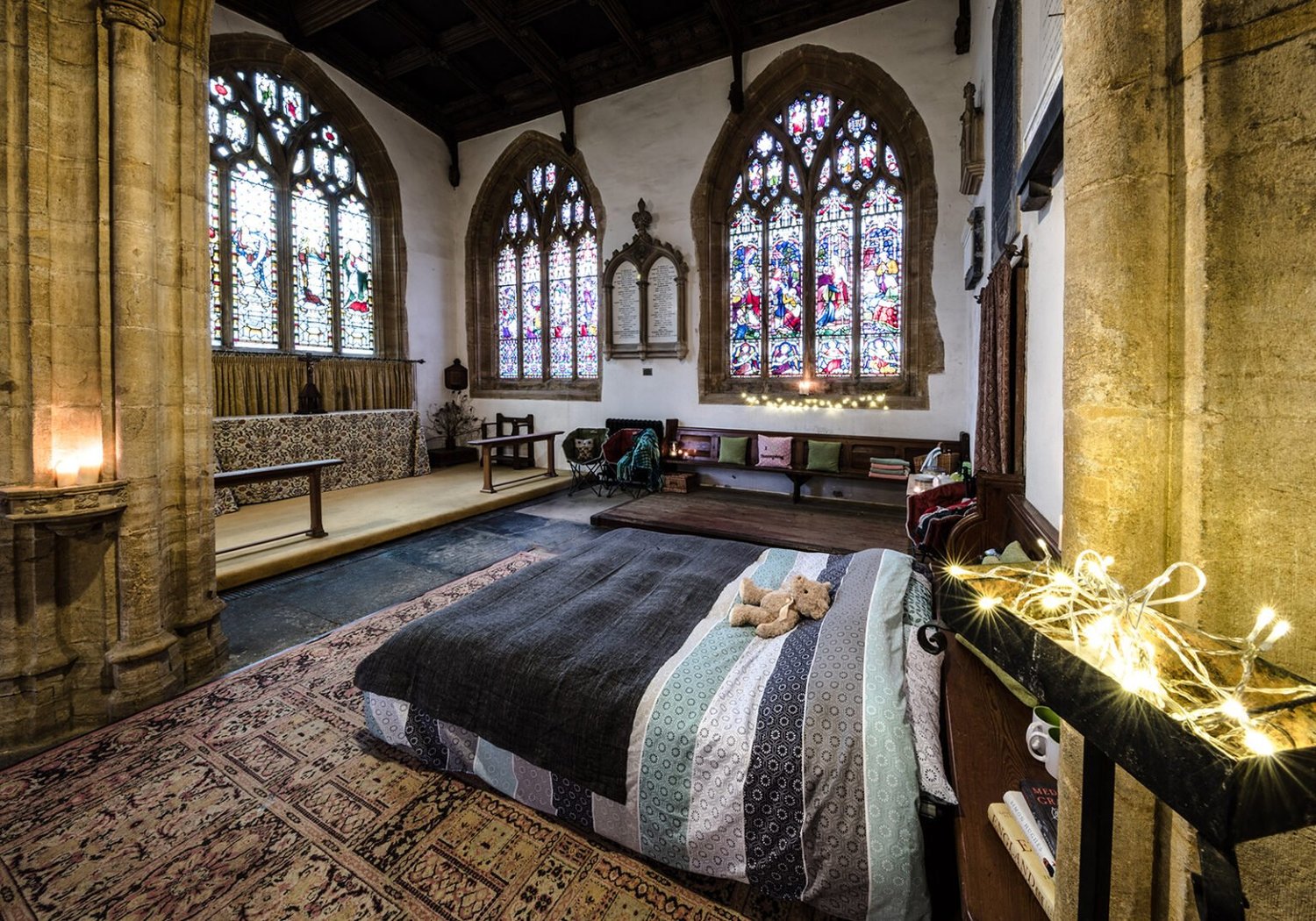 Champing, or church camping, at the Church of All Saints in Langport, Somerset, England.  This photo is being used for non-commercial purpose and not in connection with selling a good or service.